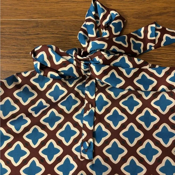 NWOT Zara Geometric Tie Neck Blouse - Picture 3 of 5